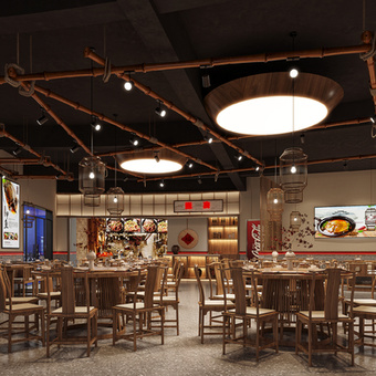 新中式农家乐主题餐厅3d模型