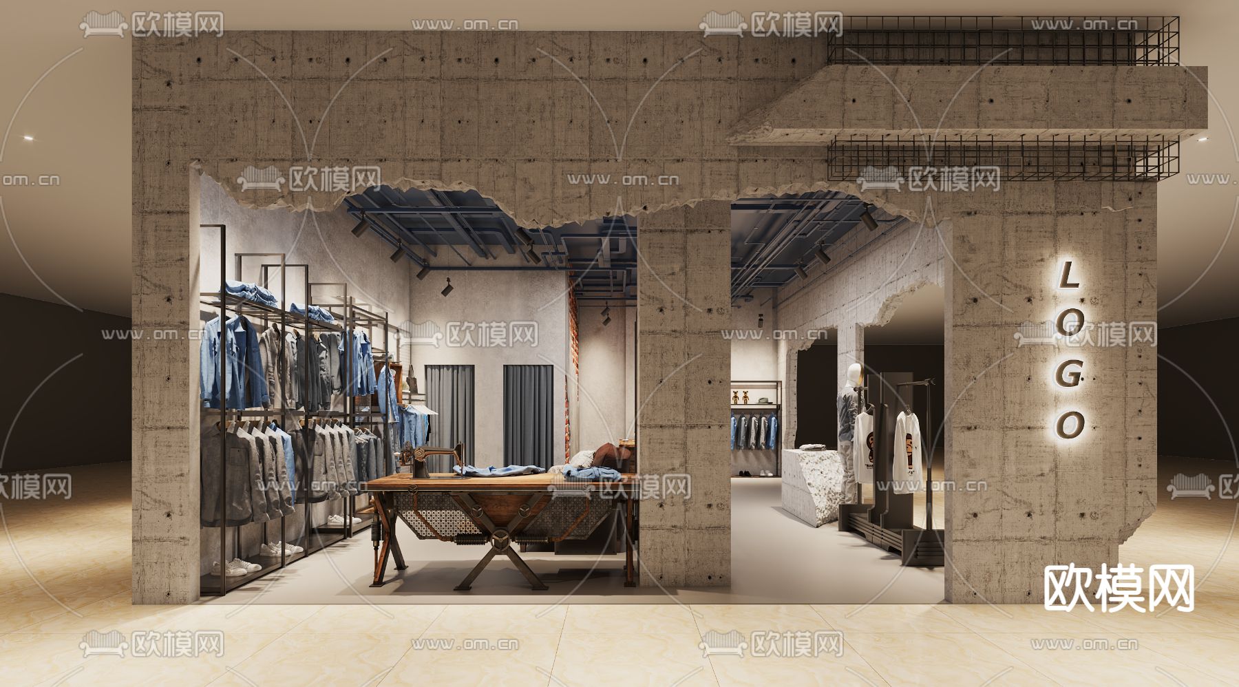 工业风男装牛仔专卖店3d模型下载（渲染图4）