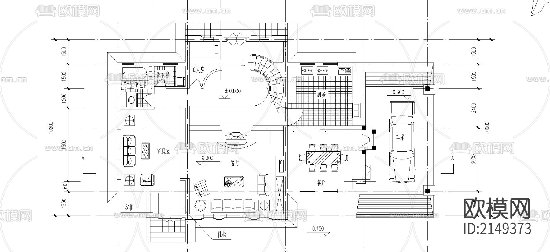 别墅cad施工图下载（渲染图2）