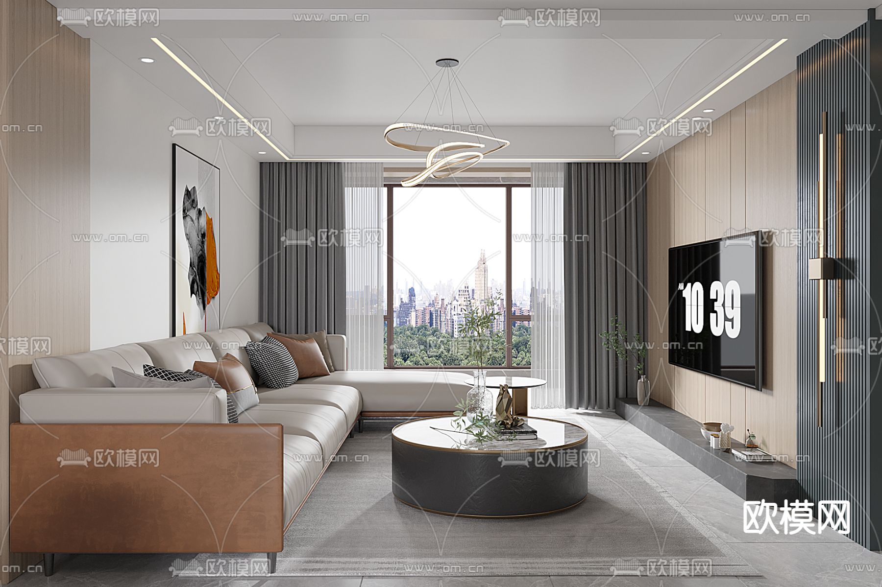 现代轻奢客餐厅免费3d模型下载（渲染图1）