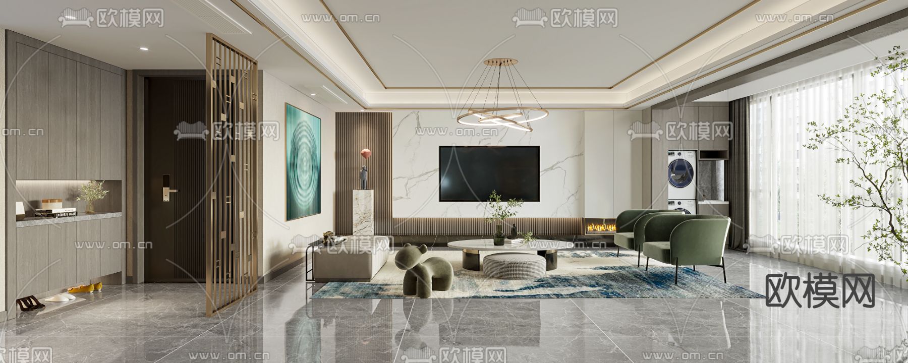 现代客餐厅3d模型下载（渲染图1）