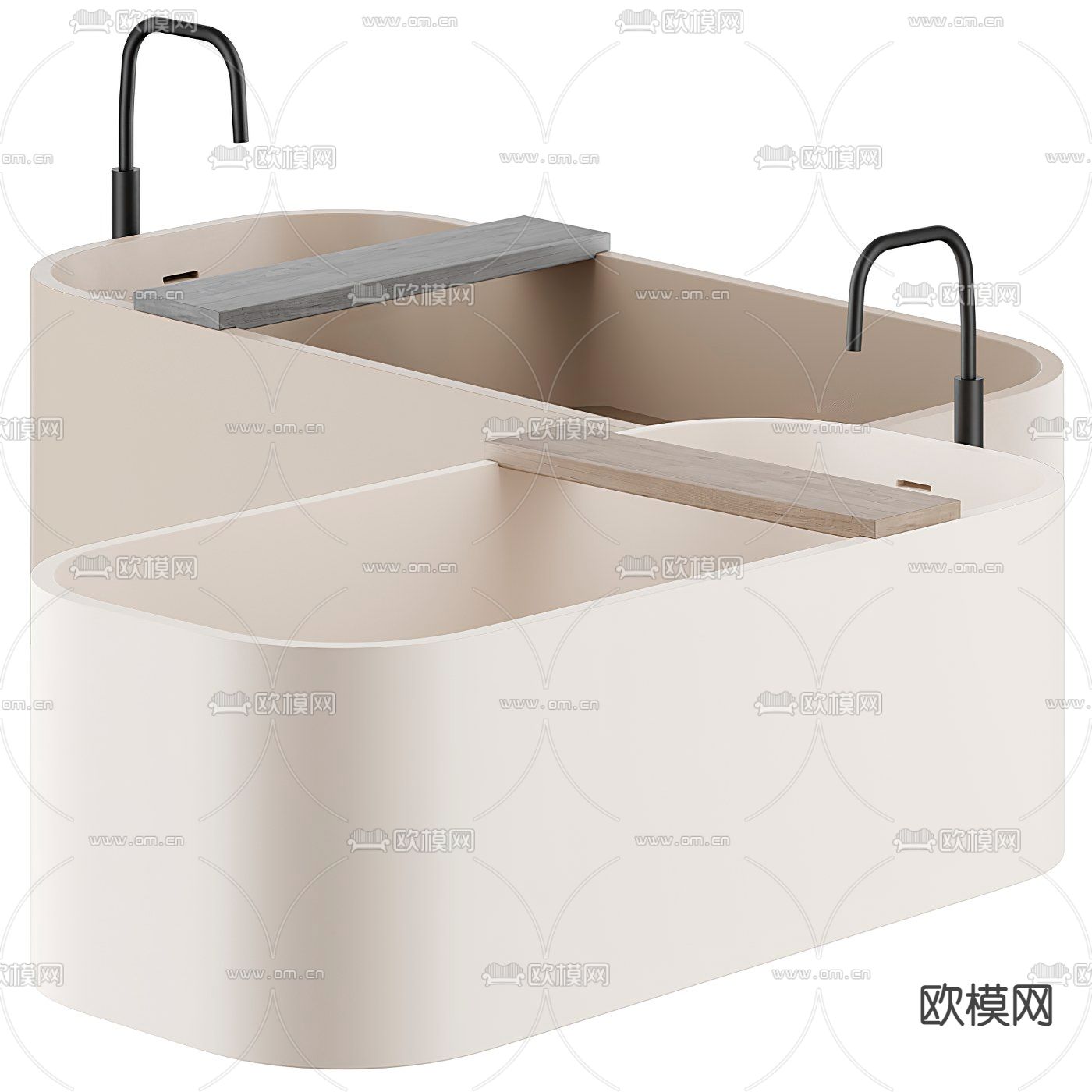 现代奶油风浴缸3d模型下载（渲染图1）