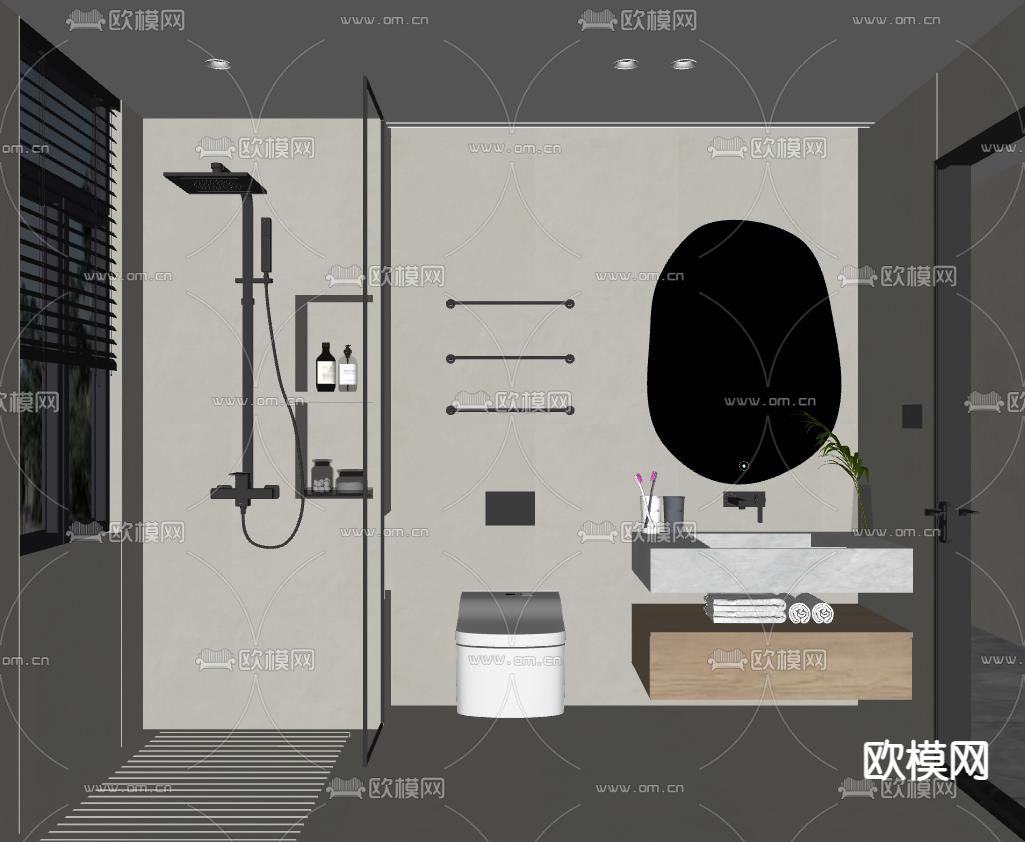 现代浴室卫生间su模型下载（渲染图2）