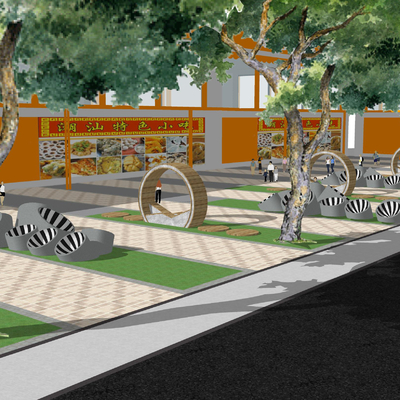  现代广场树池座椅su模型 