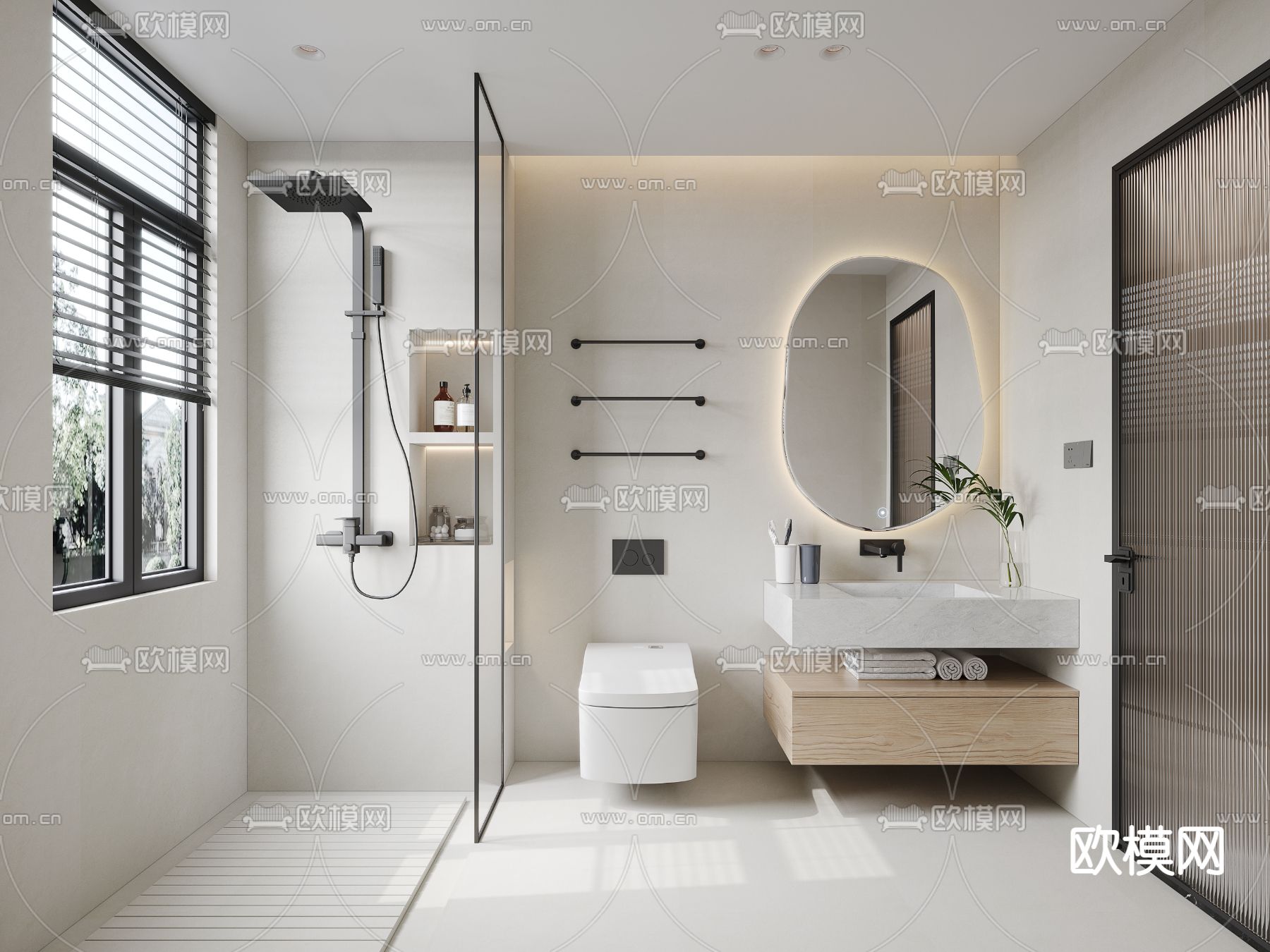 现代浴室卫生间su模型下载（渲染图1）