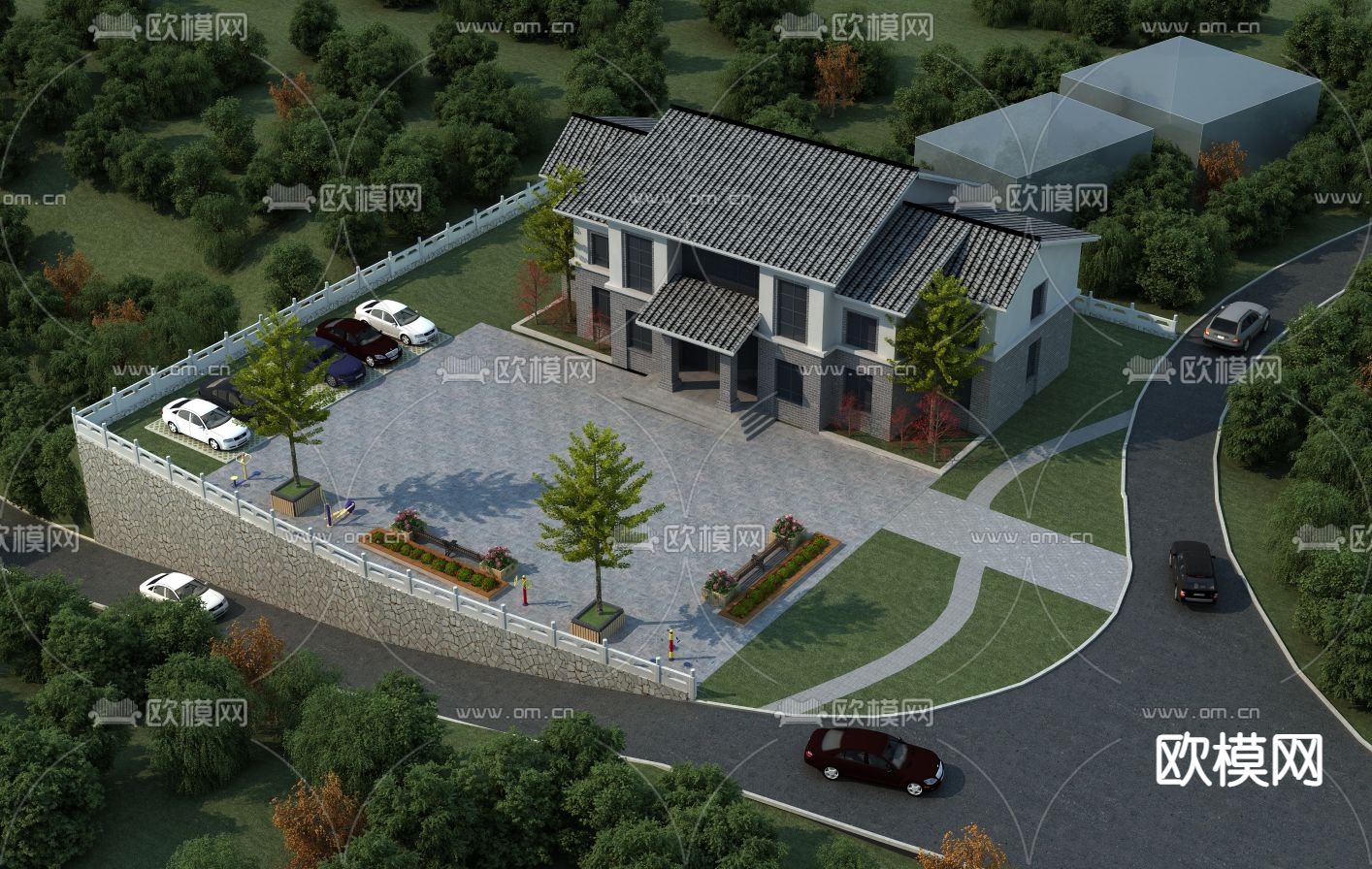 新中式公共卫生间鸟瞰免费3d模型下载