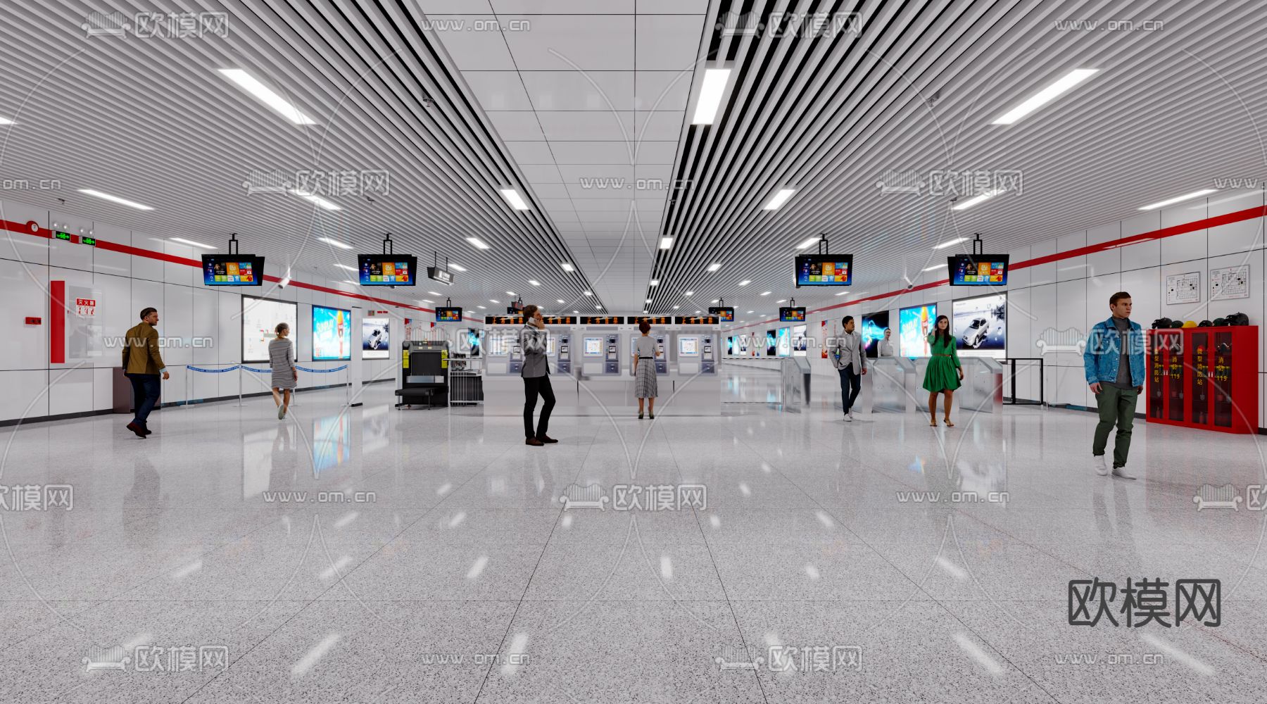 现代地铁站安检大厅通道3d模型下载（渲染图2）
