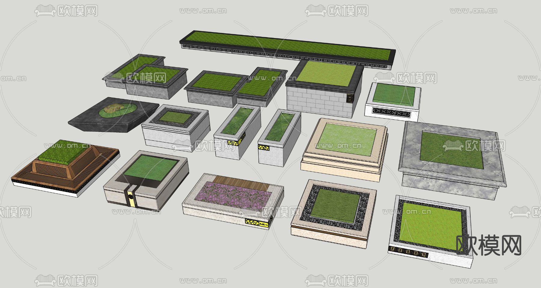 现代花池树池花坛su模型下载