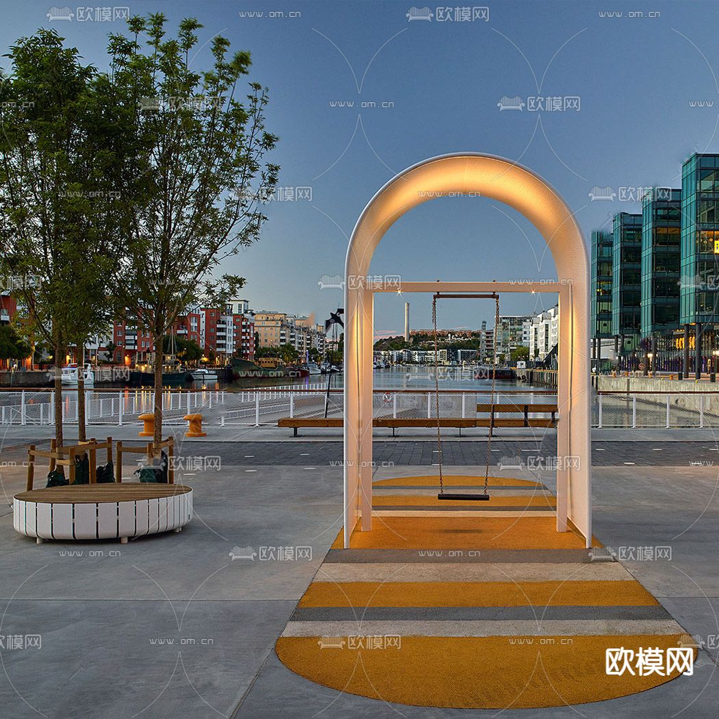 现代秋千吊椅su模型下载（渲染图2）