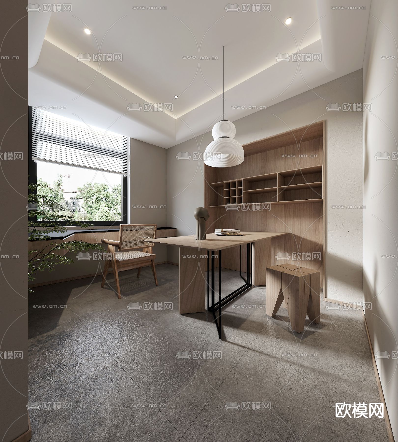 侘寂餐厅书房免费3d模型下载（渲染图2）
