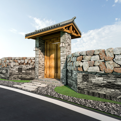 门头围墙su模型