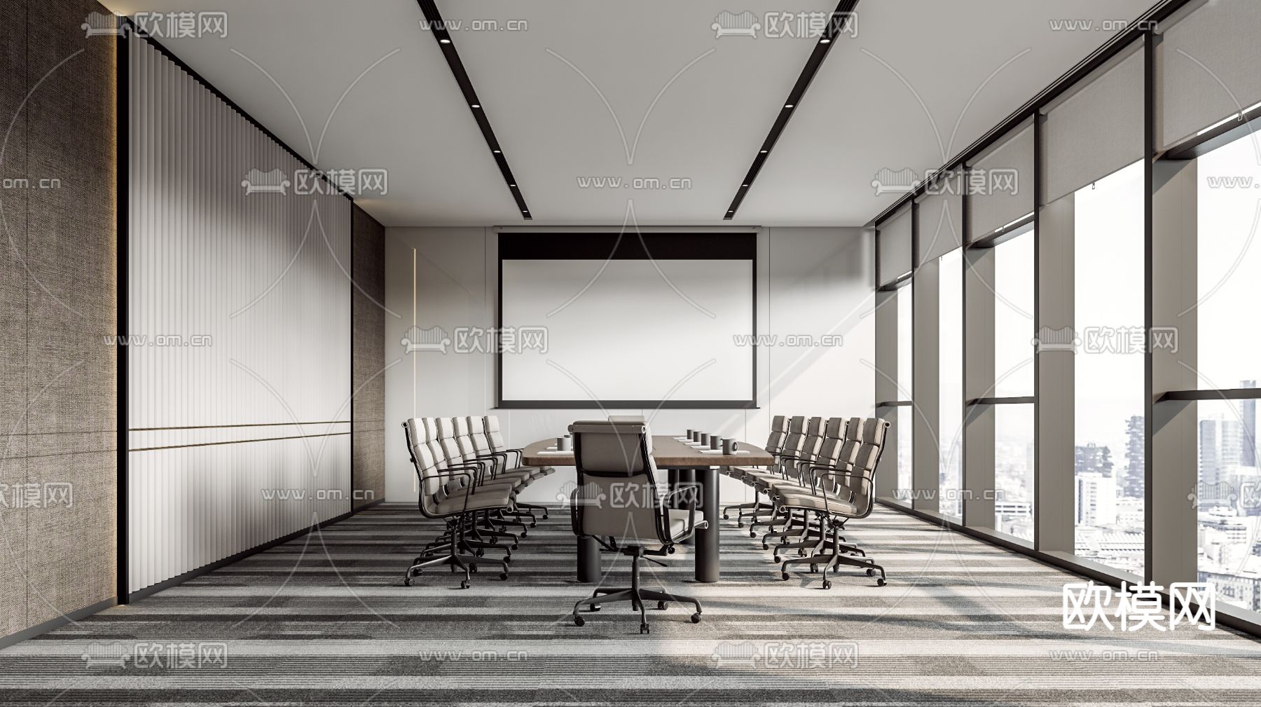 现代会议室su模型下载（渲染图1）