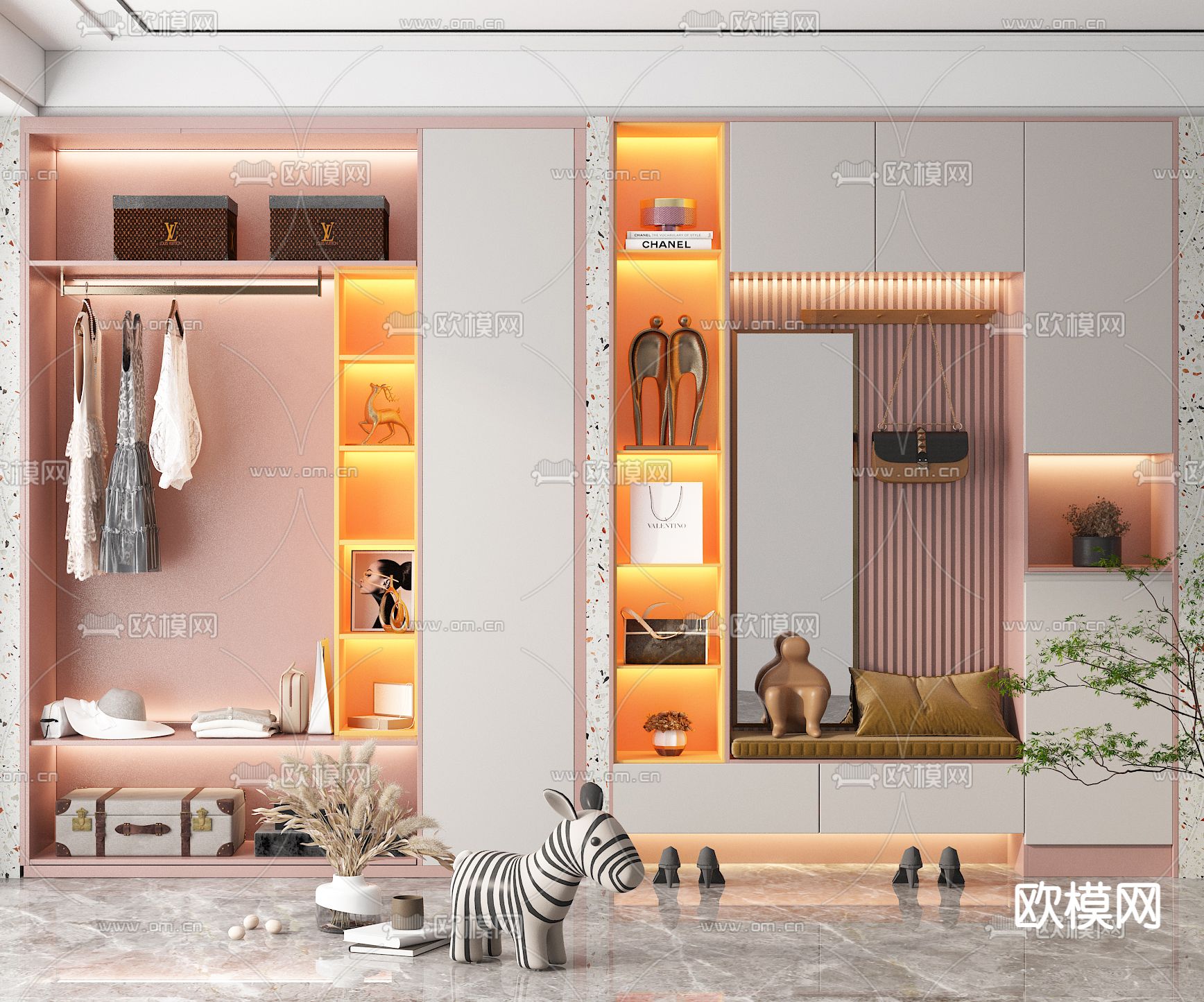 现代多功能衣柜3d模型下载（渲染图2）