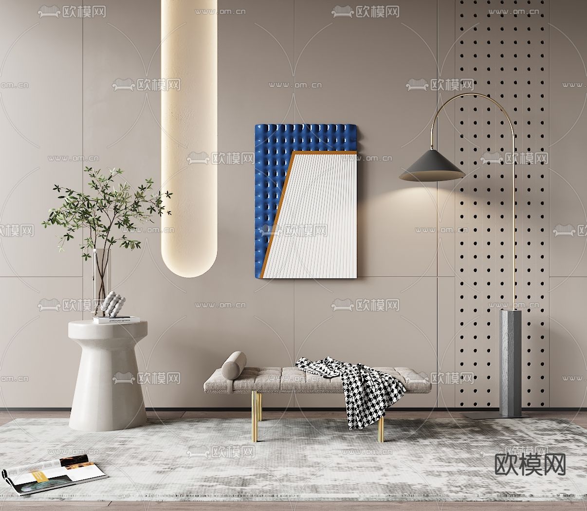 现代布艺沙发凳床尾凳脚踏3d模型下载