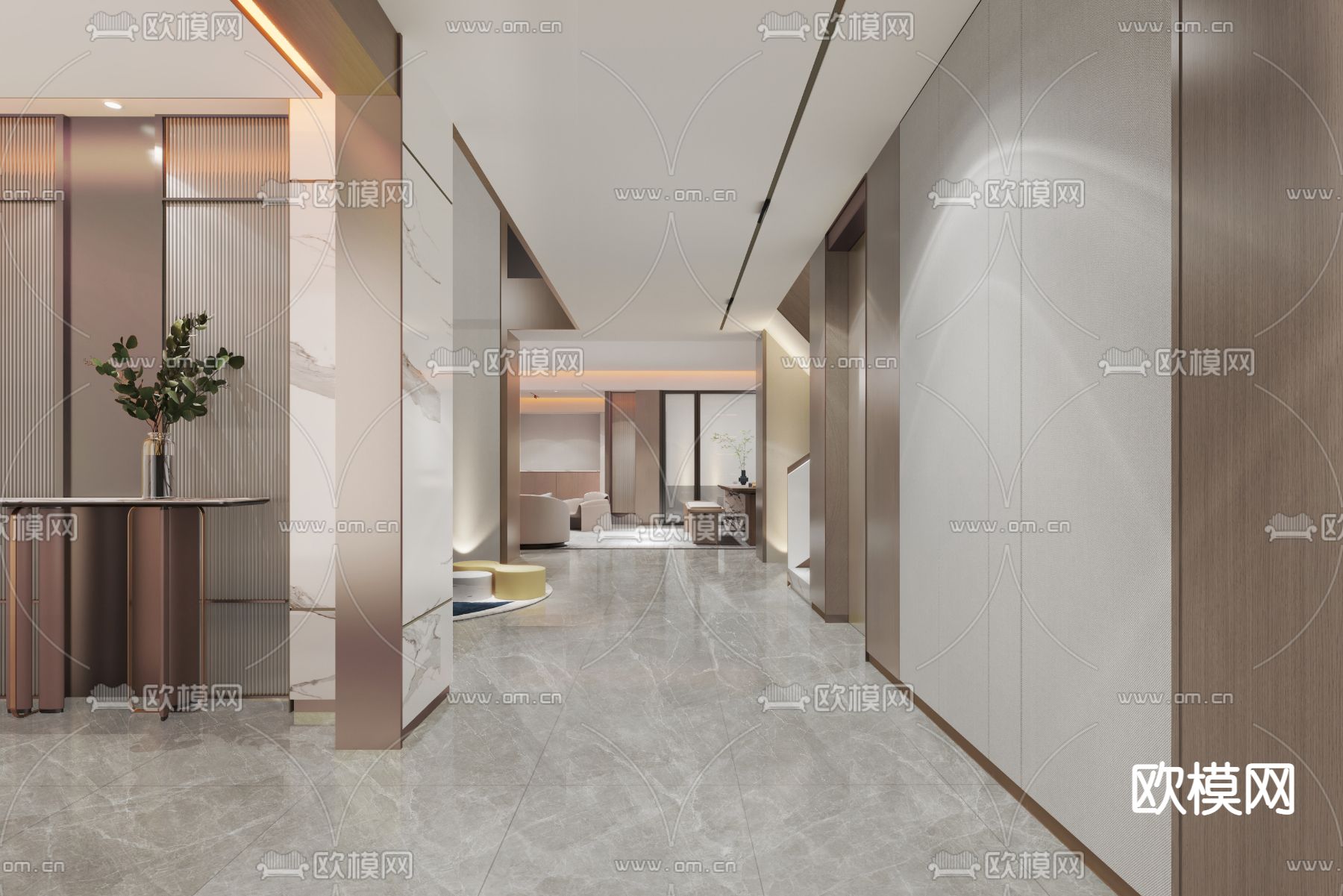 现代别墅玄关过道免费3d模型下载
