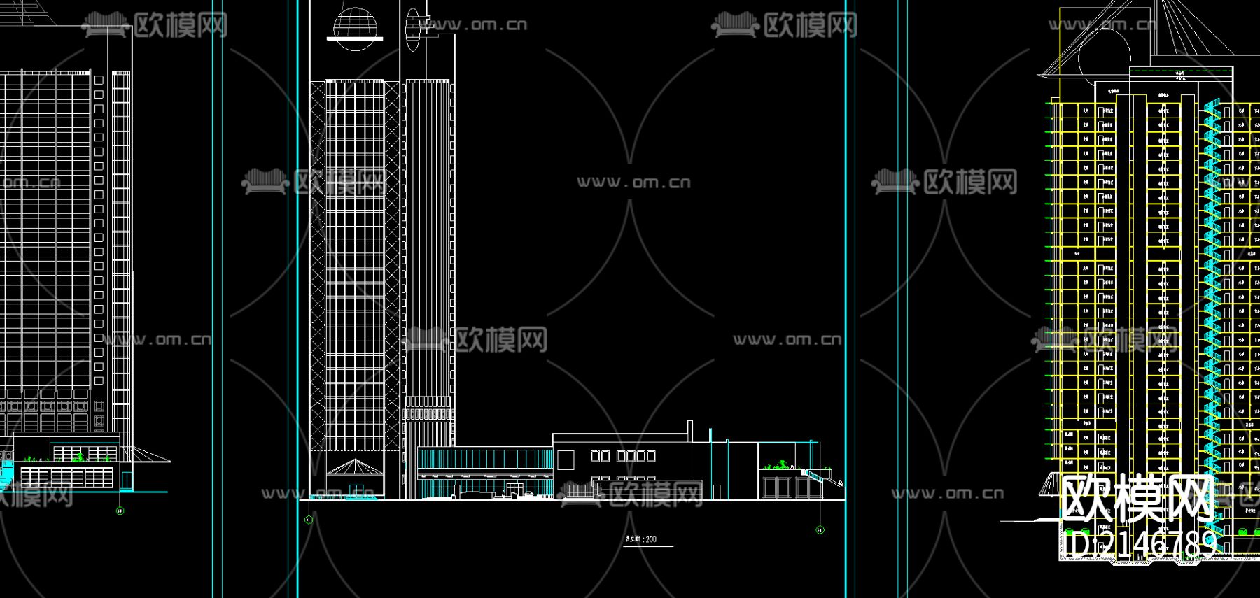 高层宾馆cad施工图下载（渲染图3）