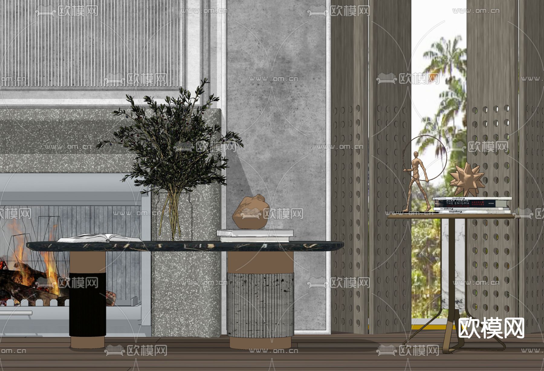 现代轻奢茶几su模型下载（渲染图2）