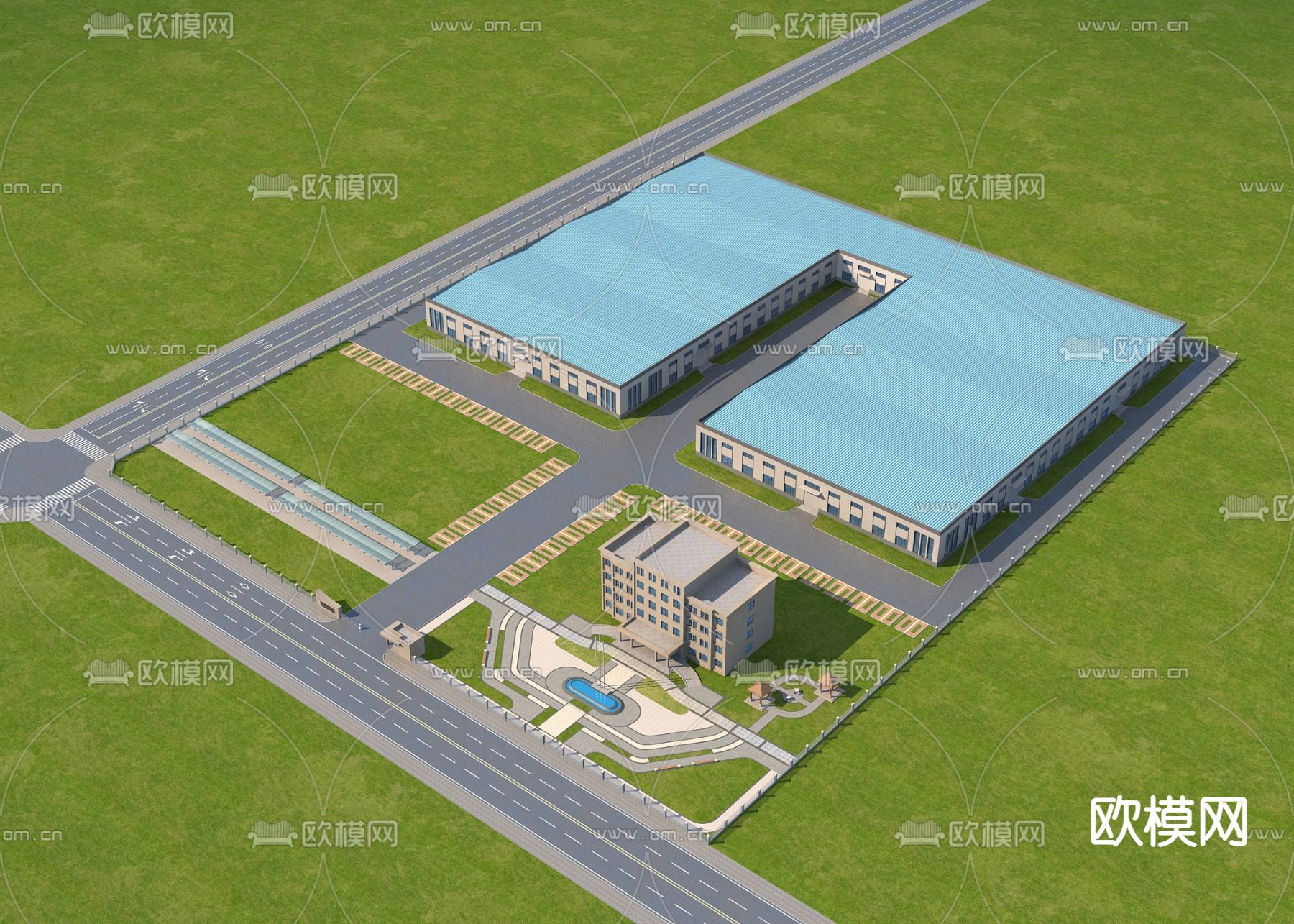 现代工业厂区鸟瞰规划免费3d模型下载