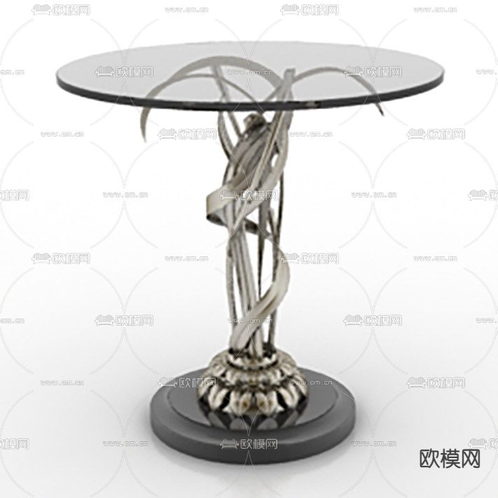 现代轻奢不锈钢艺术雕塑玻璃咖啡桌免费3d模型下载