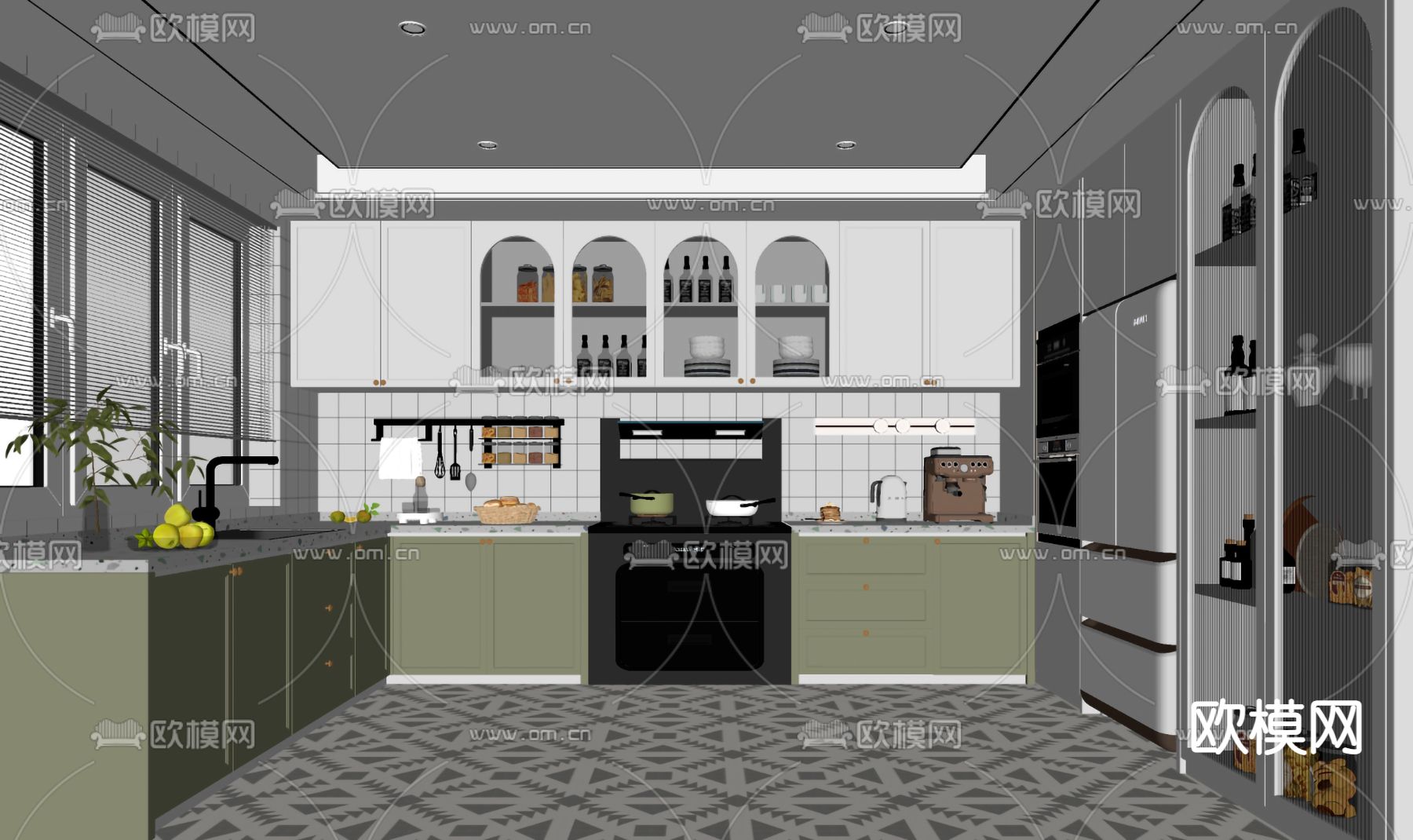 北欧厨房su模型下载（渲染图2）
