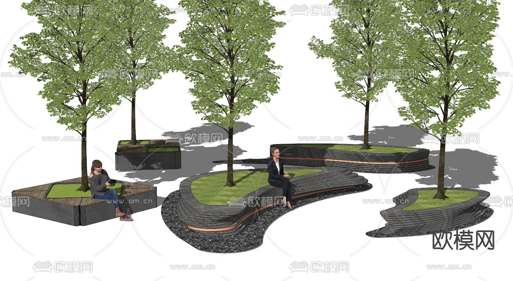 现代公园树池座椅su模型下载（渲染图2）