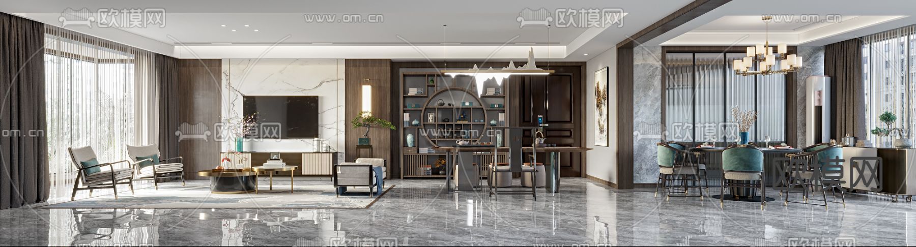 中式客餐厅3d模型下载