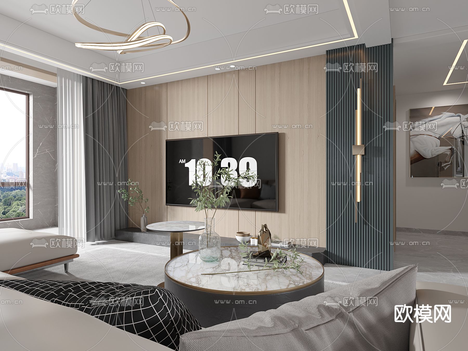 现代轻奢客餐厅免费3d模型下载（渲染图2）