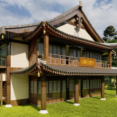  中式古建阁楼su模型 