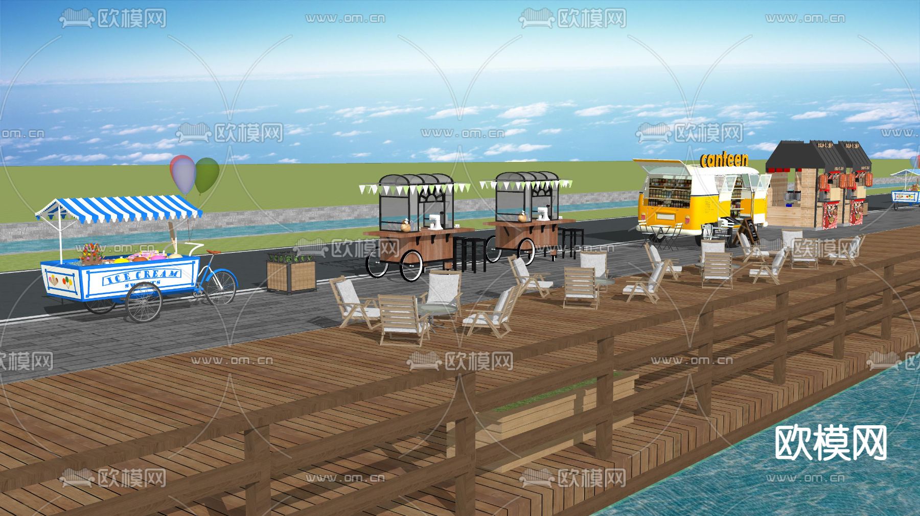 现代便利车摊车位su模型下载