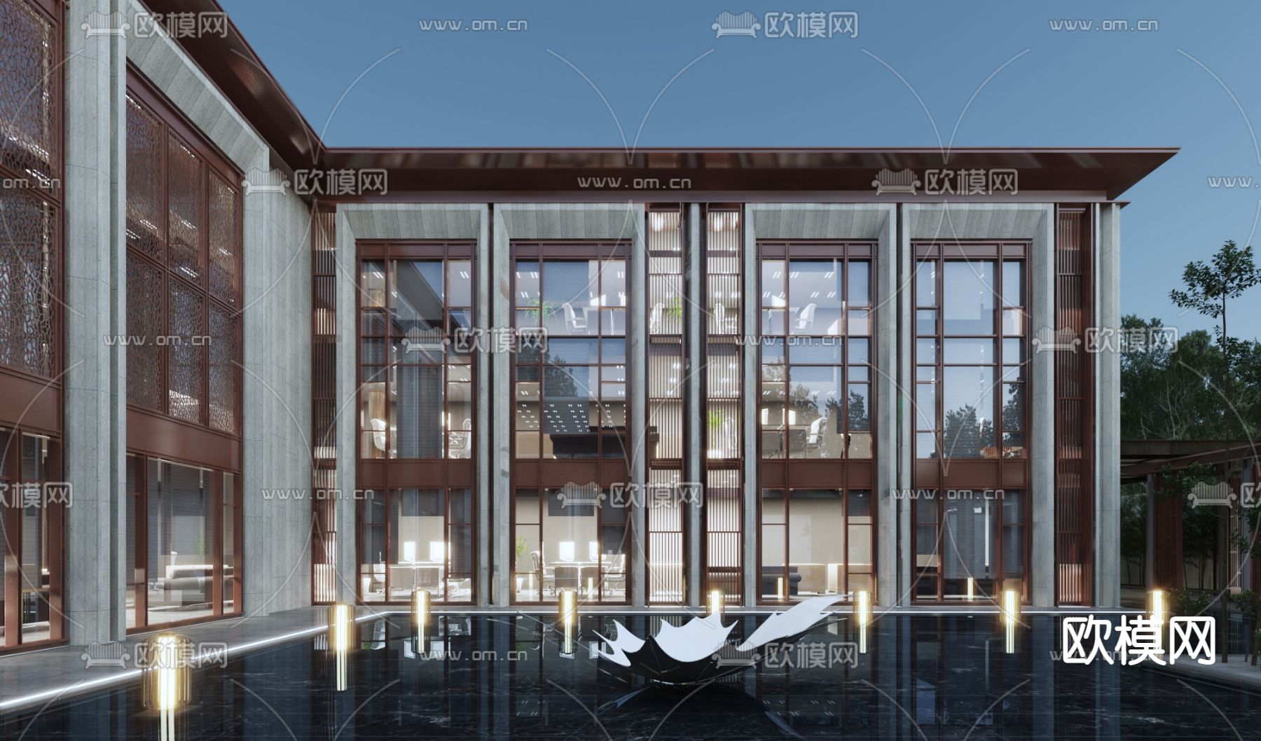 现代会所建筑售楼处建筑外观3d模型下载