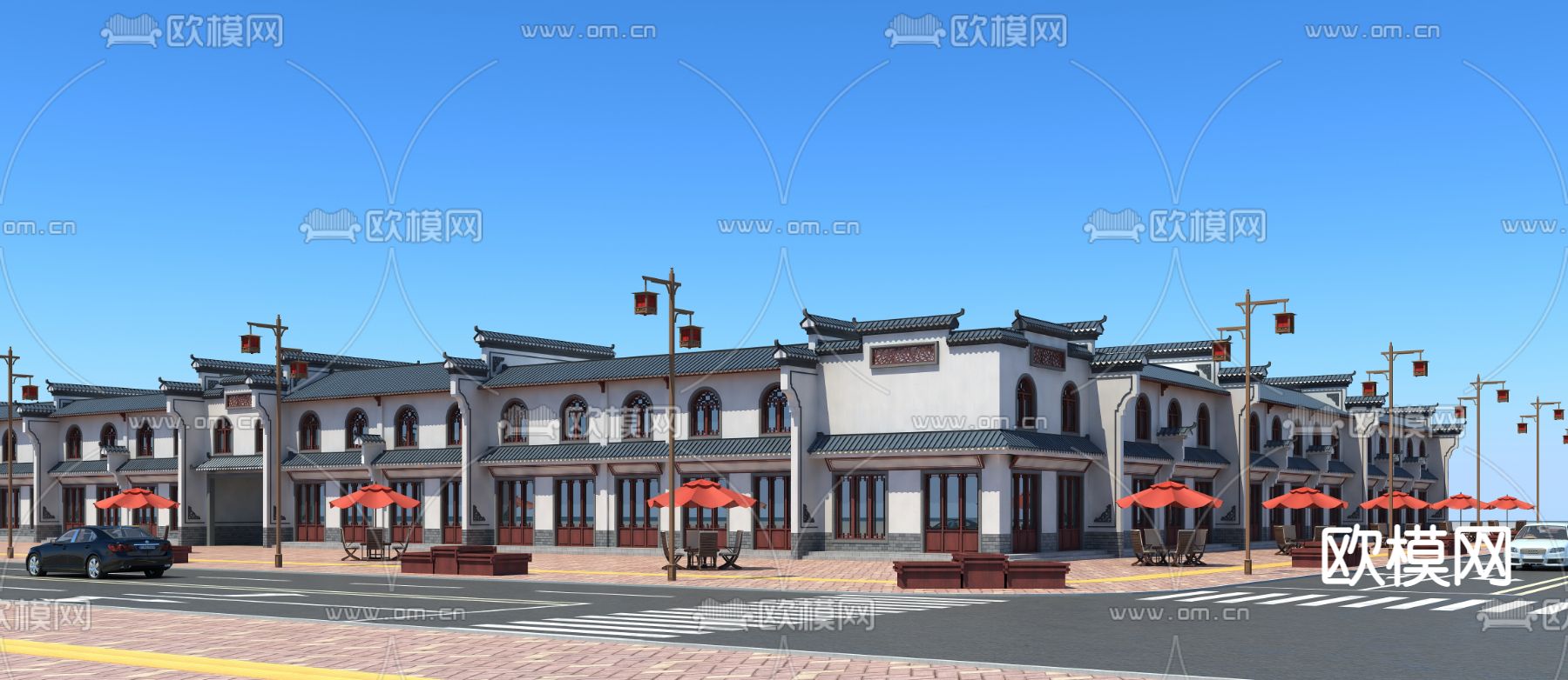 欧式商业街建筑外观免费3d模型下载