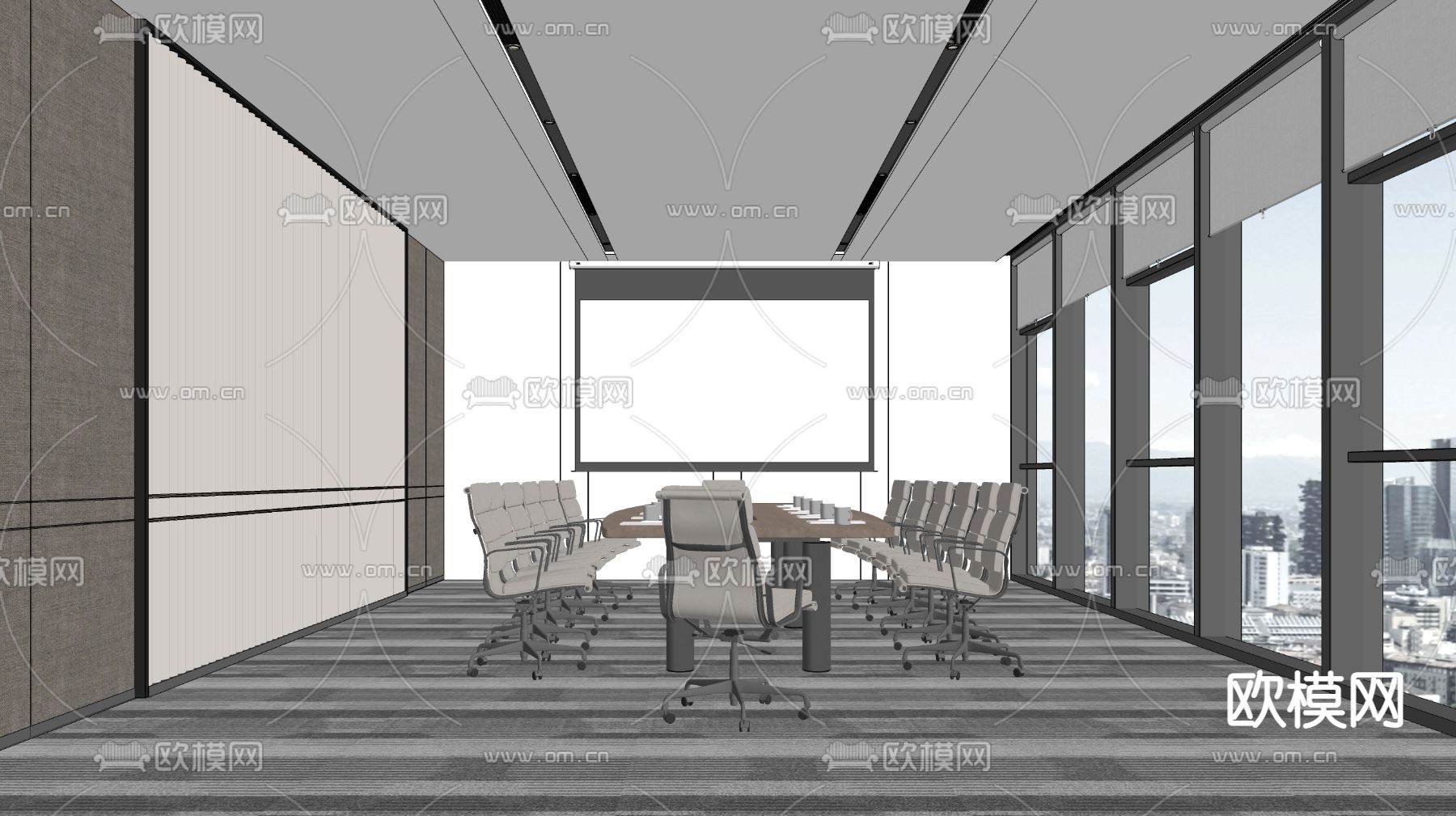 现代会议室su模型下载（渲染图2）