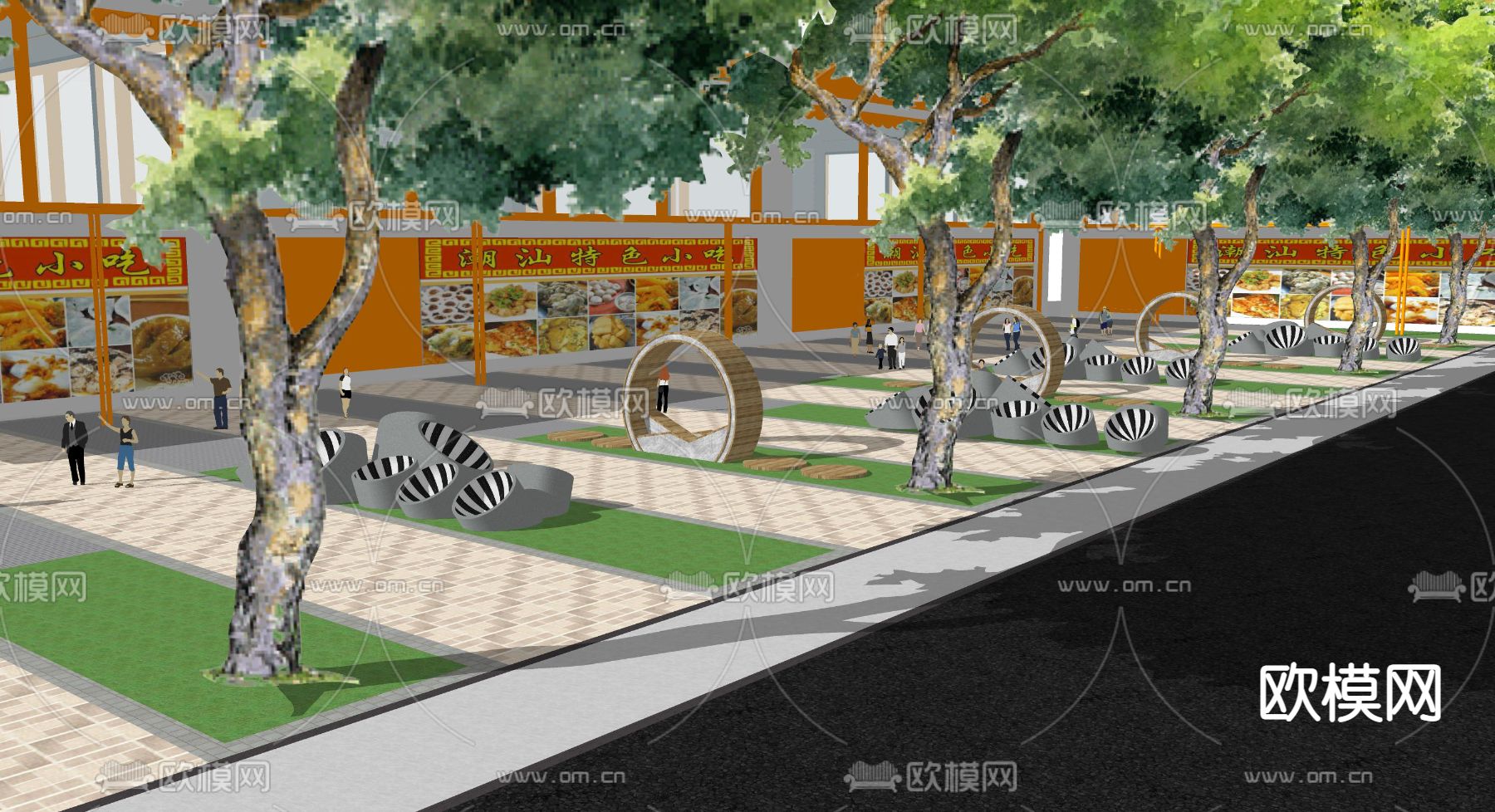 现代广场树池座椅su模型下载