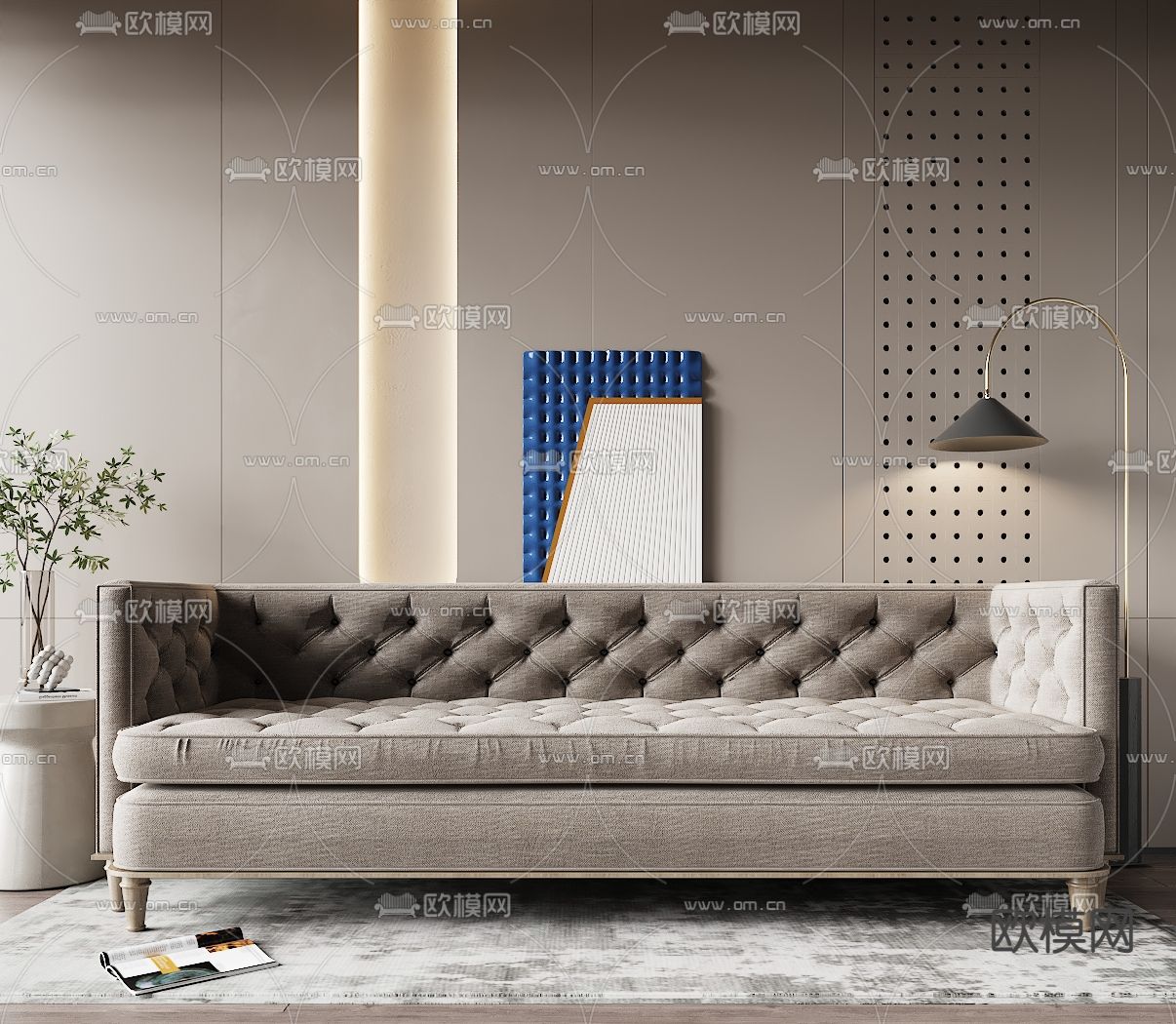 简欧灰色多人沙发3d模型下载