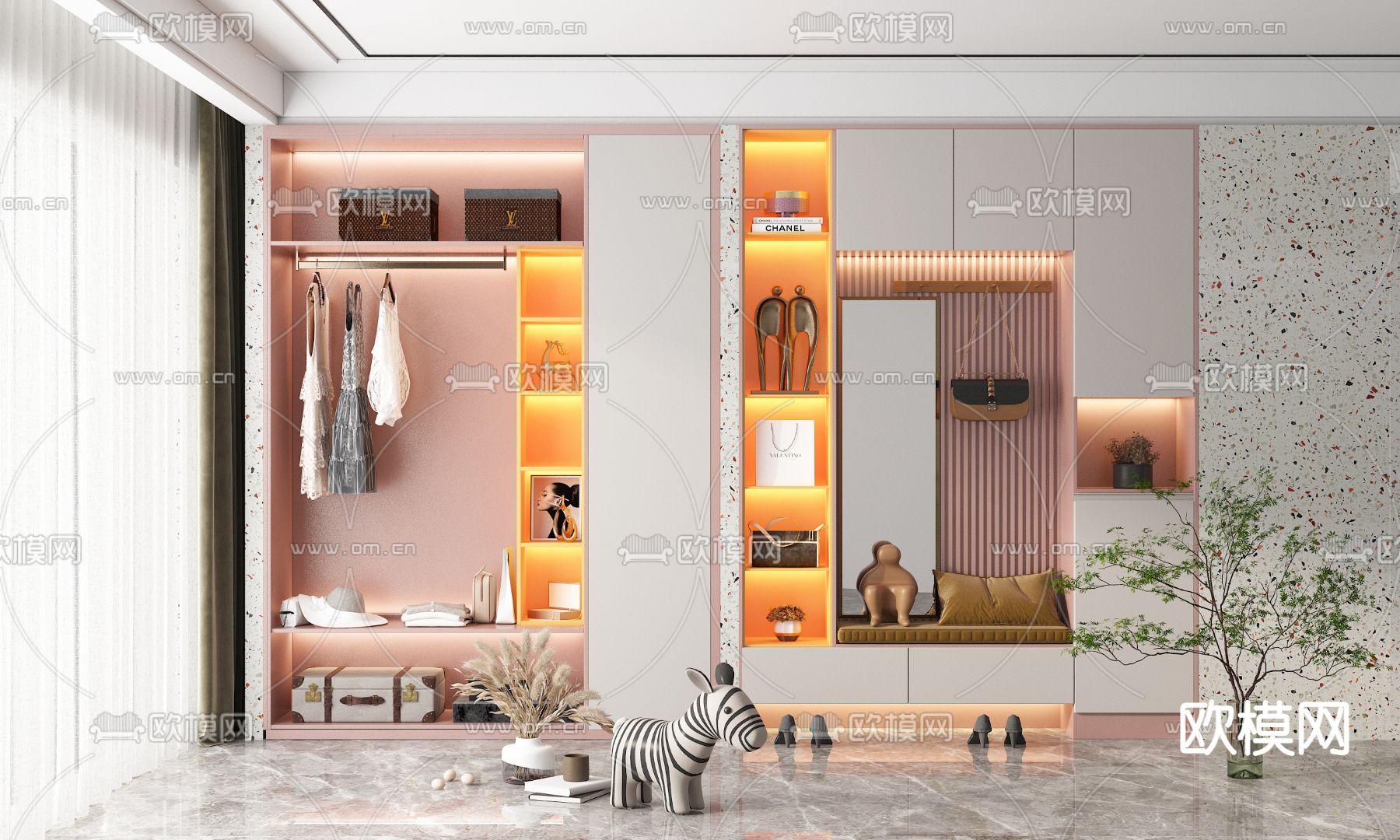 现代多功能衣柜3d模型下载（渲染图1）