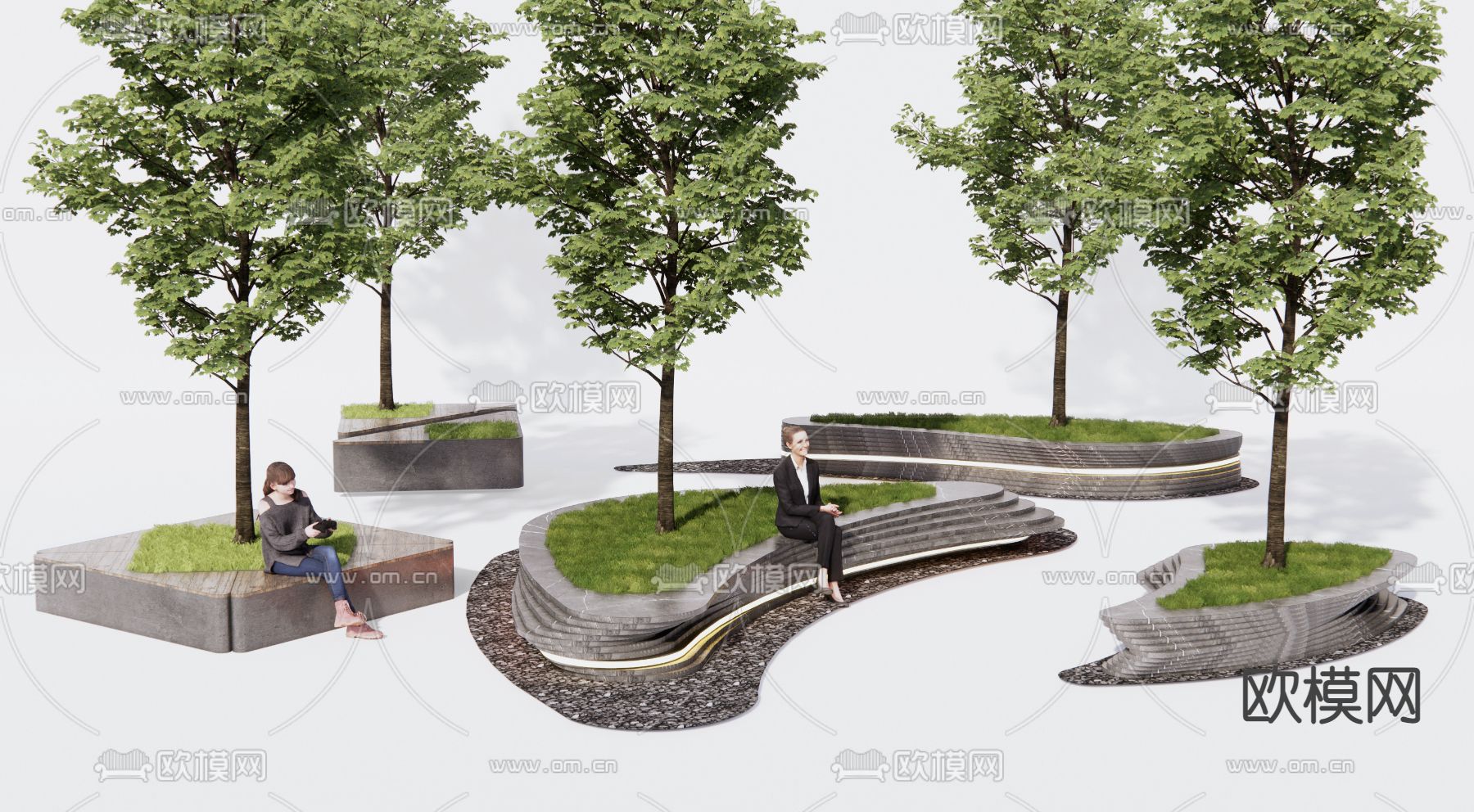 现代公园树池座椅su模型下载（渲染图1）