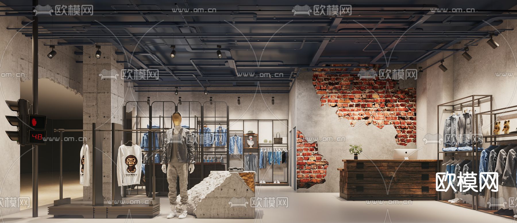 工业风男装牛仔专卖店3d模型下载（渲染图3）