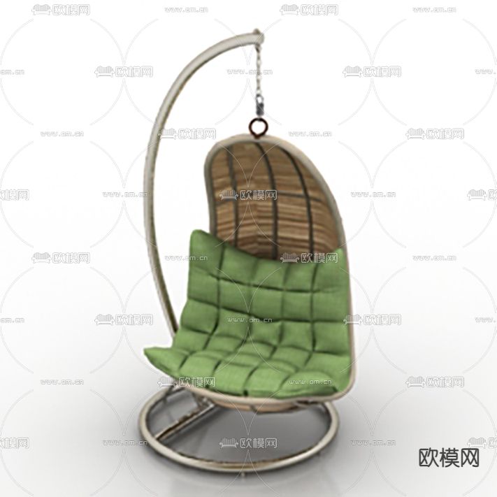 北欧简约不锈钢藤编布艺吊椅免费3d模型下载