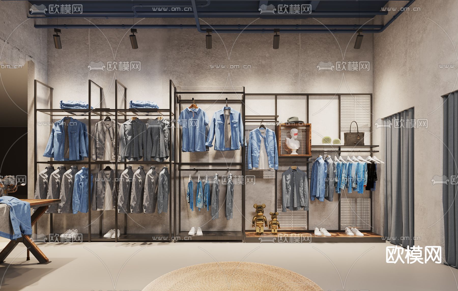 工业风男装牛仔专卖店3d模型下载（渲染图2）