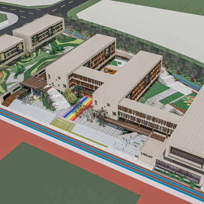  现代学校鸟瞰su模型 