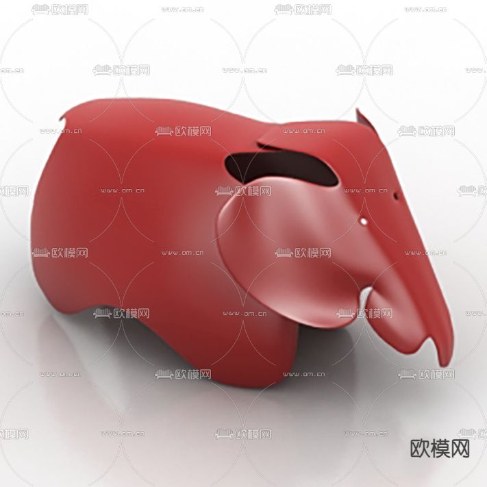 北欧简约红色塑料卡通小象凳子免费3d模型下载