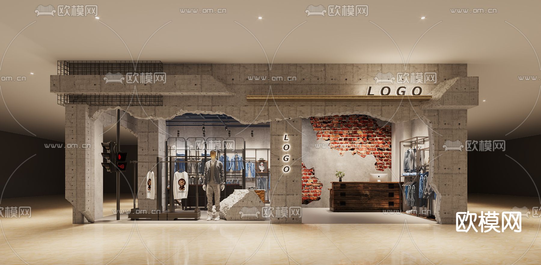 工业风男装牛仔专卖店3d模型下载（渲染图1）