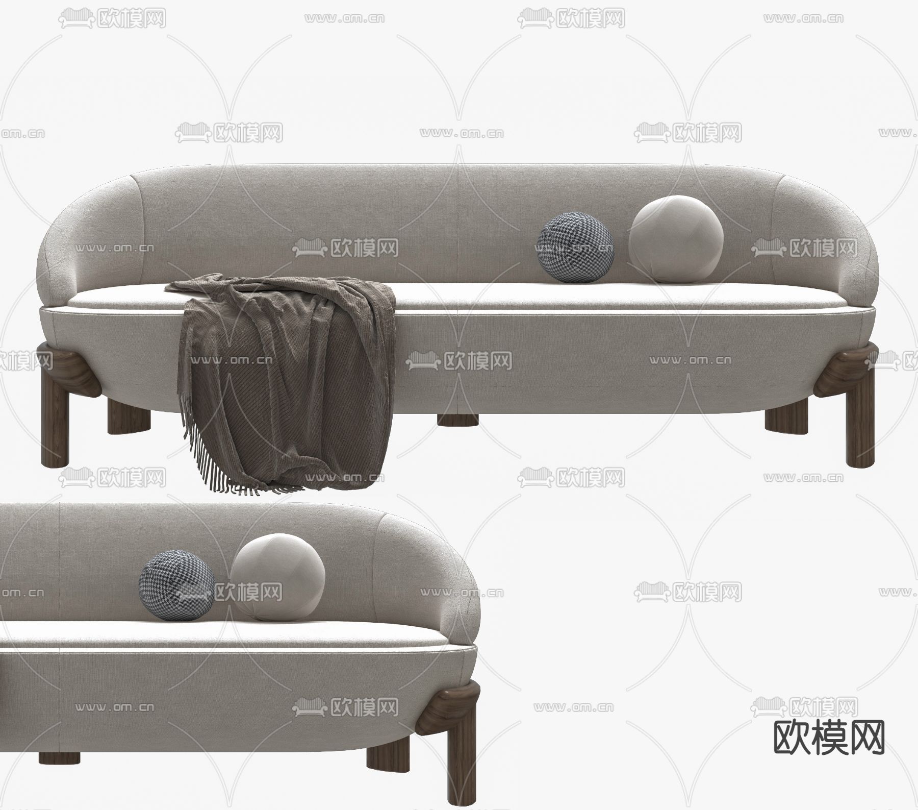 现代奶白色双人沙发3d模型下载