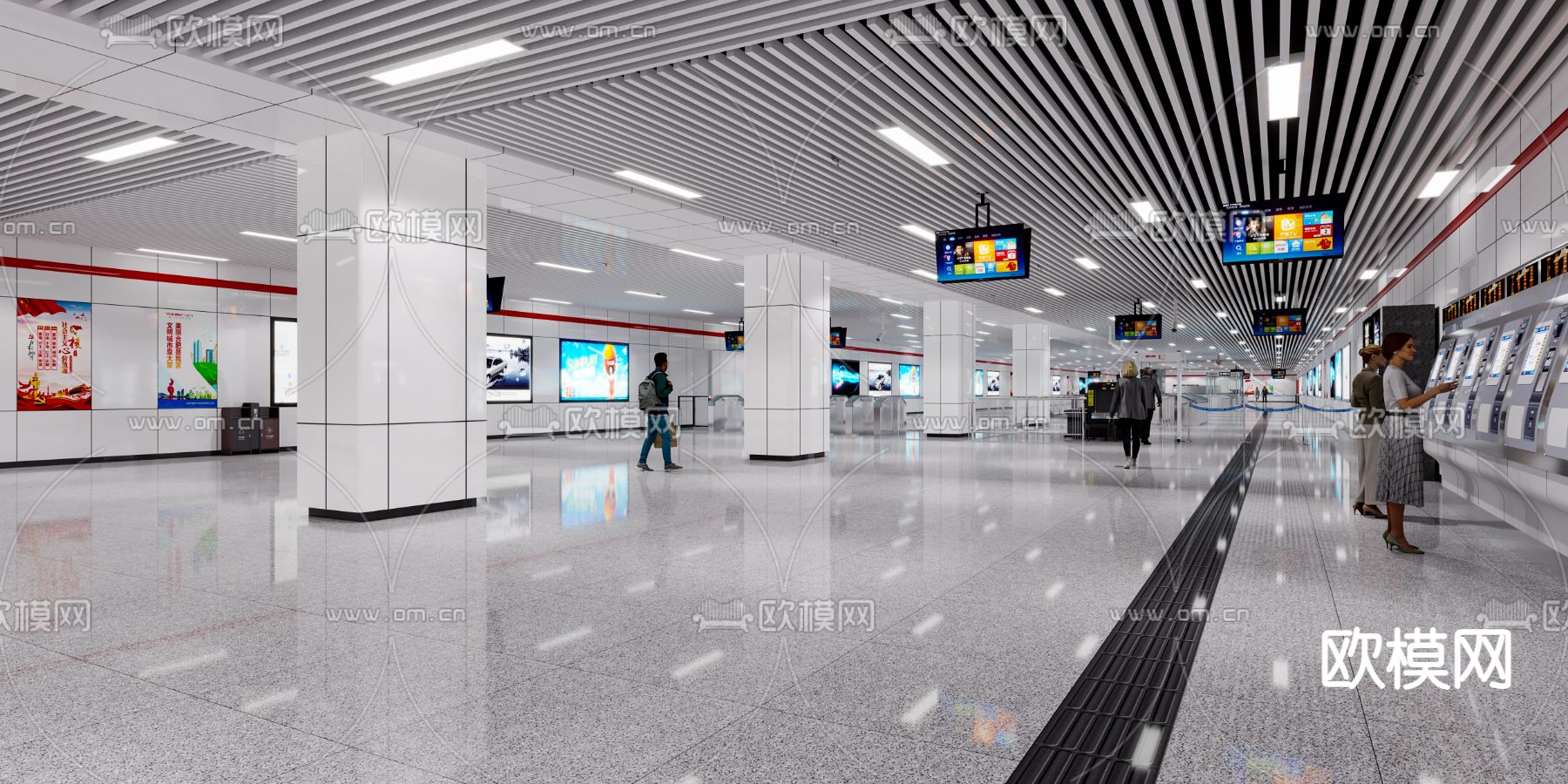 现代地铁站安检大厅通道3d模型下载（渲染图1）