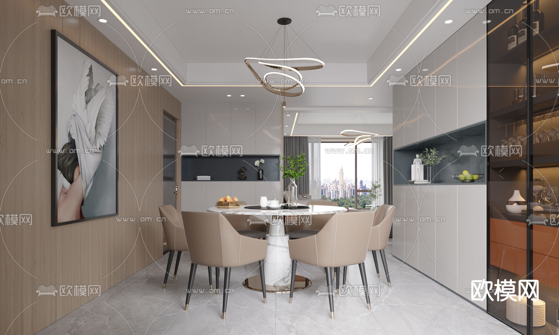 现代轻奢客餐厅免费3d模型下载（渲染图3）