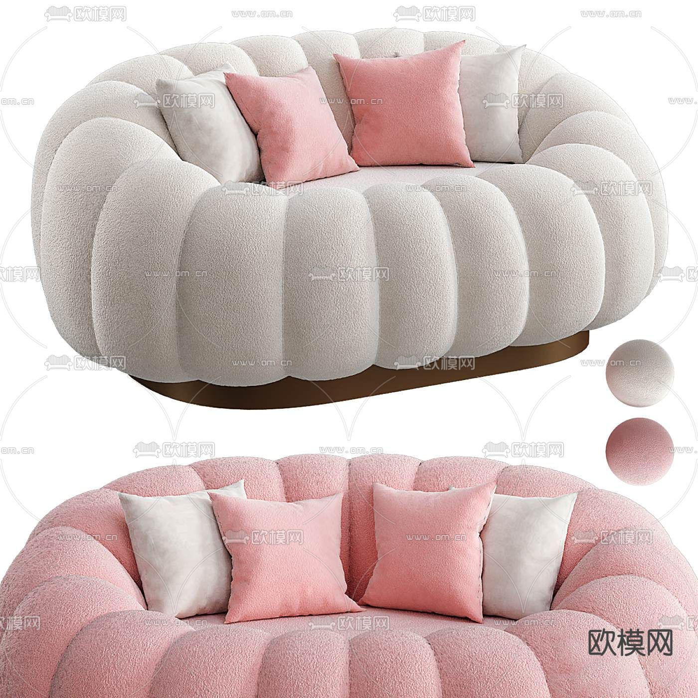 奶油风绒布创意异形沙发3d模型下载