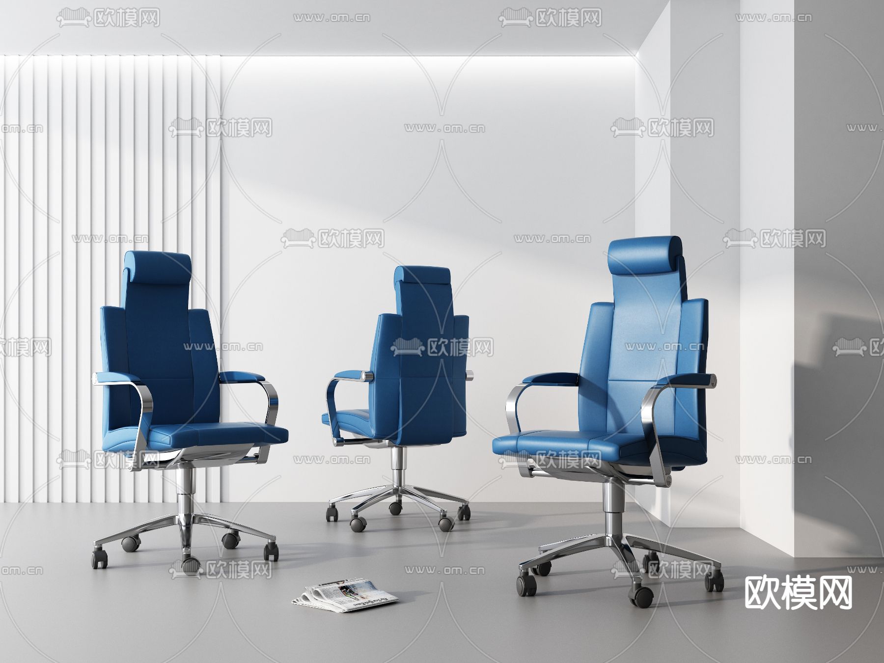 现代蓝色办公职员椅3d模型下载