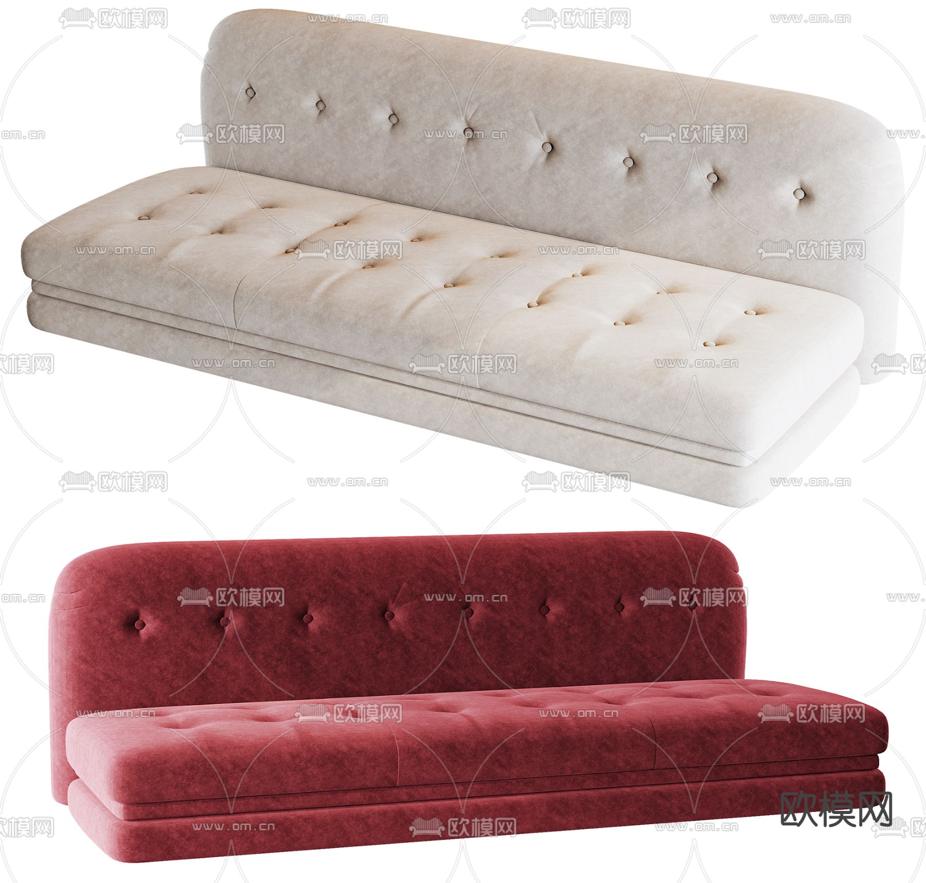 现代红色布艺多人沙发3d模型下载