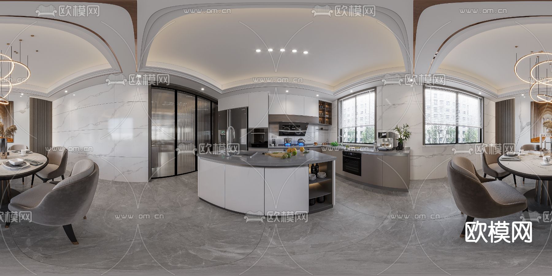 现代厨房餐厅cr全景3d模型