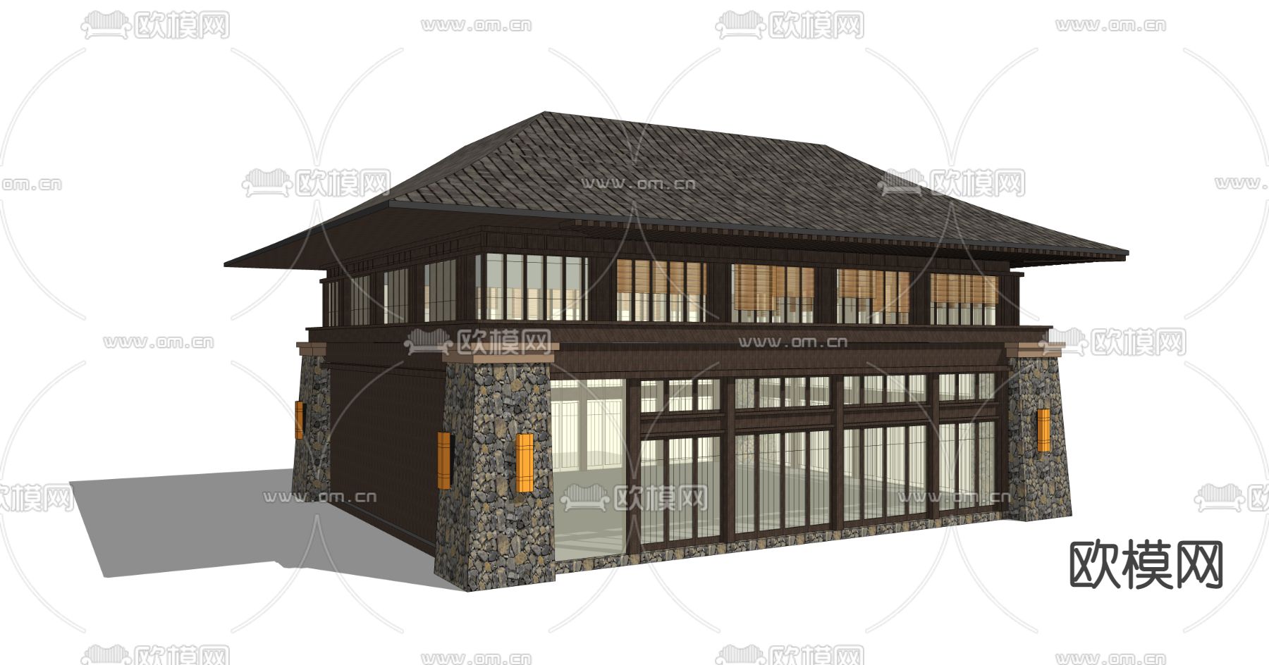 中式古建阁楼su模型下载（渲染图2）